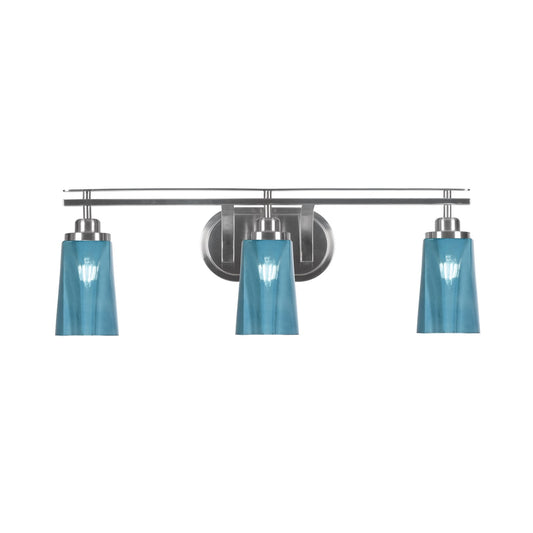 Toltec Odyssey 3-Light Bath Bar | Brushed Nickel and Blue Gradient Glass | Bathroom Vanity Light | 7.25 x 9.75 in | Model 2613-BN-265