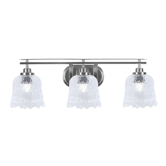 Toltec Odyssey 3-Light Bath Bar | Modern Brushed Nickel Steel and Clear Textured Glass | Bathroom Vanity & Powder Room | 8 x 9.75 in | Model 2613-BN-4230