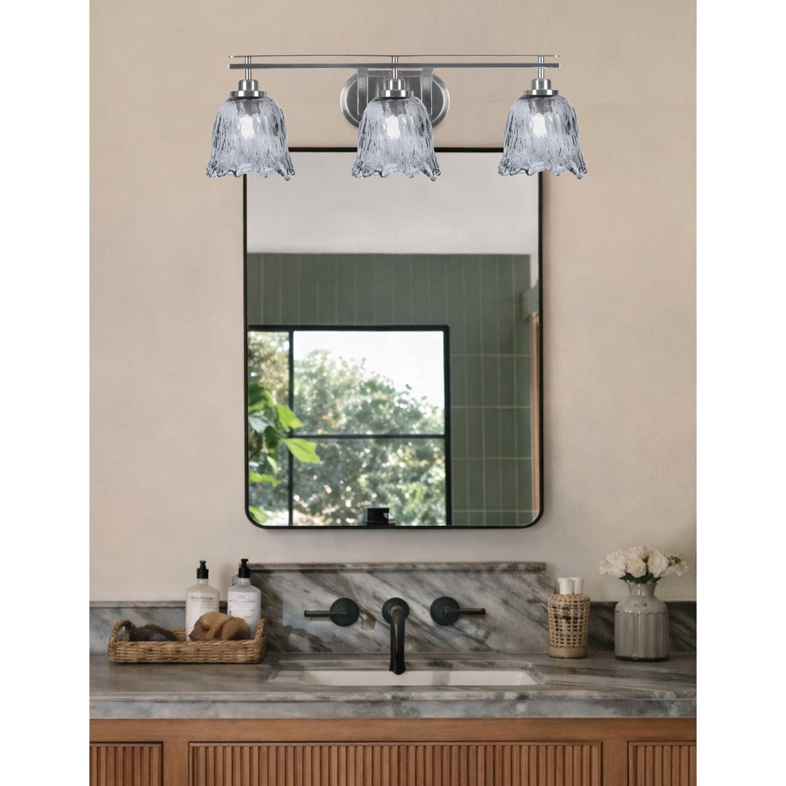 Toltec Odyssey 3-Light Bath Bar | Modern Brushed Nickel Steel and Smoke Textured Glass | Bathroom Vanity & Powder Room | 8 x 9.75 in | Model 2613-BN-4232