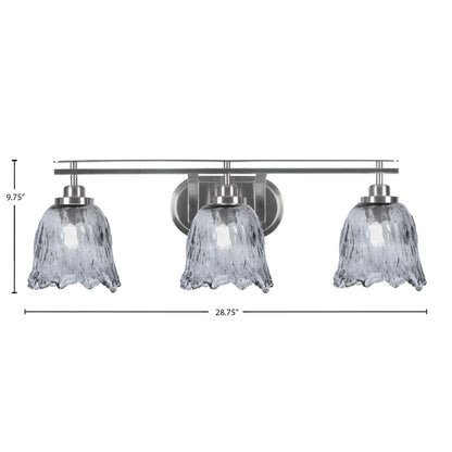 Toltec Odyssey 3-Light Bath Bar | Modern Brushed Nickel Steel and Smoke Textured Glass | Bathroom Vanity & Powder Room | 8 x 9.75 in | Model 2613-BN-4232