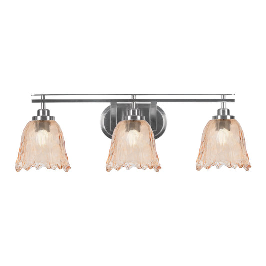 Toltec Odyssey 3-Light Bath Bar | Modern Brushed Nickel Steel and Amber Textured Glass | Bathroom Vanity & Powder Room | 8 x 9.75 in | Model 2613-BN-4233