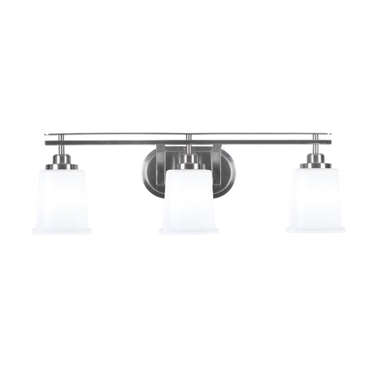 Toltec Odyssey 3-Light Bath Bar | Modern Brushed Nickel Steel and White Opal Glass | Bathroom Vanity & Powder Room | 7.5 x 8.75 in | Model 2613-BN-5031
