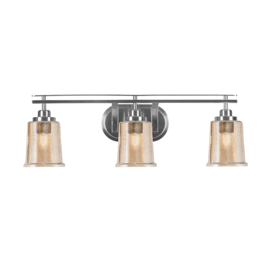 Toltec Odyssey 3-Light Bath Bar | Modern Brushed Nickel and Amber Bubble Glass | Bathroom Vanity & Powder Room | 7.5 x 8.75 in | Model 2613-BN-5033