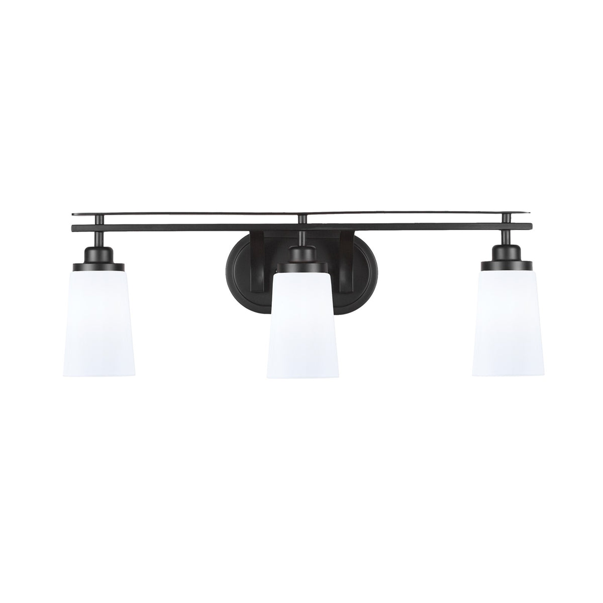 Toltec Odyssey 3-Light Bath Bar | Modern Matte Black and White Opal Glass | Bathroom Vanity & Powder Room | 7.25 x 9.75 in | Model 2613-MB-261