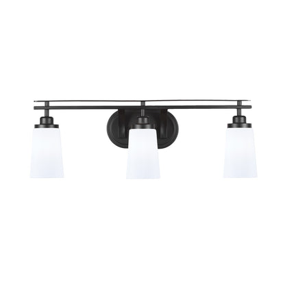 Toltec Odyssey 3-Light Bath Bar | Modern Matte Black and White Opal Glass | Bathroom Vanity & Powder Room | 7.25 x 9.75 in | Model 2613-MB-261