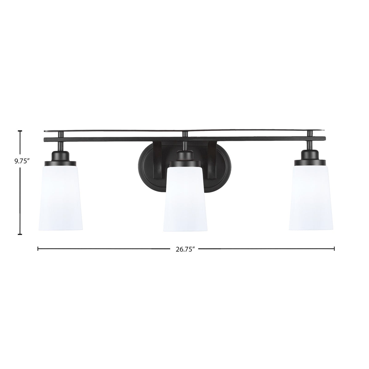 Toltec Odyssey 3-Light Bath Bar | Modern Matte Black and White Opal Glass | Bathroom Vanity & Powder Room | 7.25 x 9.75 in | Model 2613-MB-261