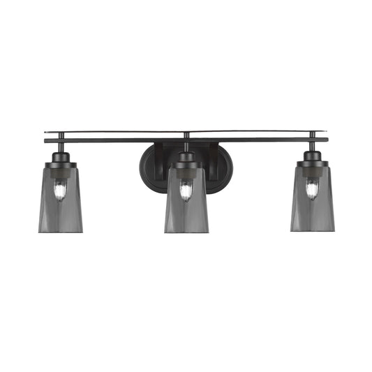 Toltec Odyssey 3-Light Bath Bar | Modern Matte Black and Smoke Bubble Glass | Bathroom Vanity & Powder Room | 7.25 x 9.75 in | Model 2613-MB-262