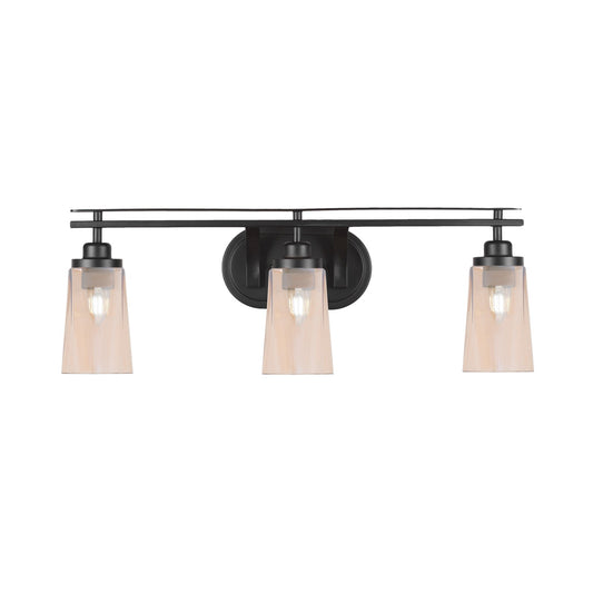 Toltec Odyssey 3-Light Bath Bar | Modern Matte Black Steel and Amber Gradient Glass | Bathroom Vanity & Powder Room | 7.25 x 9.75 in | Model 2613-MB-263