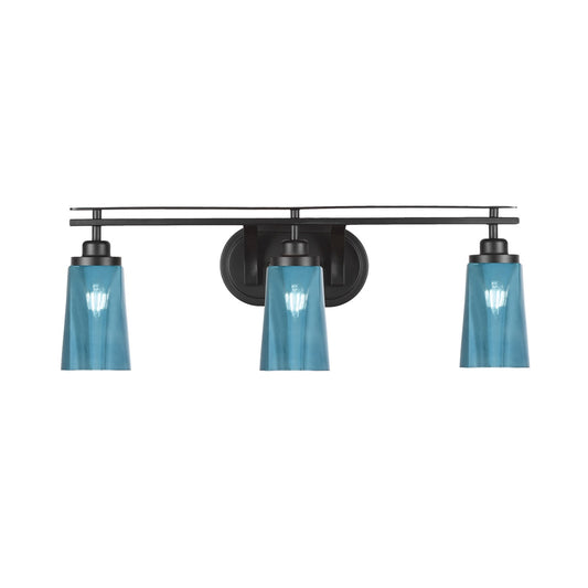 Toltec Odyssey 3-Light Bath Bar | Modern Matte Black Steel and Blue Gradient Glass | Bathroom Vanity & Powder Room | 7.25 x 9.75 in | Model 2613-MB-265