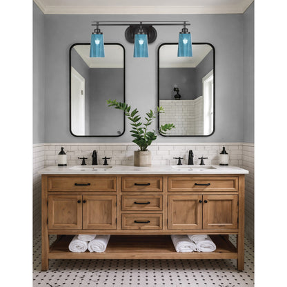 Toltec Odyssey 3-Light Bath Bar | Modern Matte Black Steel and Blue Gradient Glass | Bathroom Vanity & Powder Room | 7.25 x 9.75 in | Model 2613-MB-265