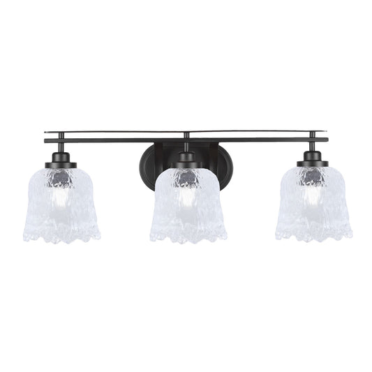 Toltec Odyssey 3-Light Bath Bar | Modern Matte Black Steel and Clear Textured Glass | Bathroom Vanity & Powder Room | 8 x 9.75 in | Model 2613-MB-4230