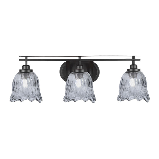 Toltec Odyssey 3-Light Bath Bar | Modern Matte Black Steel and Smoke Textured Glass | Bathroom Vanity & Powder Room | 8 x 9.75 in | Model 2613-MB-4232