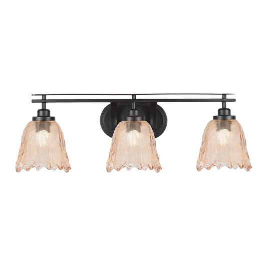 Toltec Odyssey 3-Light Bath Bar | Modern Matte Black Steel and Amber Lava Glass | Bathroom Vanity & Powder Room | 8 x 9.75 in | Model 2613-MB-4233
