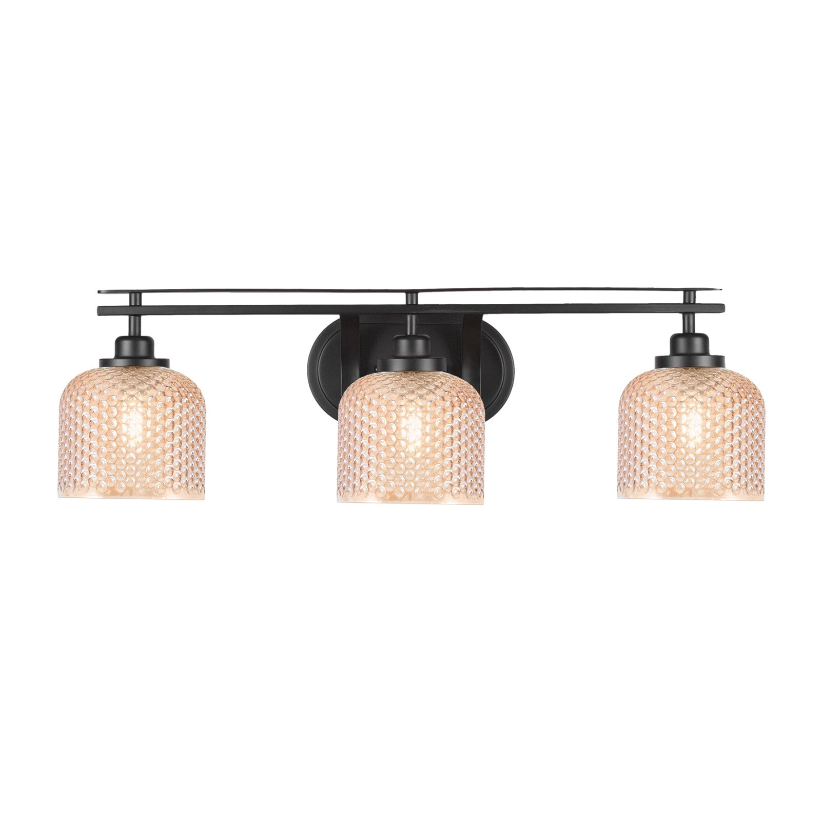 Toltec Odyssey 3-Light Bath Bar | Modern Matte Black Steel and Amber Textured Glass | Bathroom Vanity | 27.5 x 8.25 x 8 in | Model 2613-MB-4613