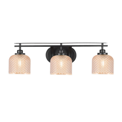 Toltec Odyssey 3-Light Bath Bar | Modern Matte Black Steel and Amber Textured Glass | Bathroom Vanity | 27.5 x 8.25 x 8 in | Model 2613-MB-4613