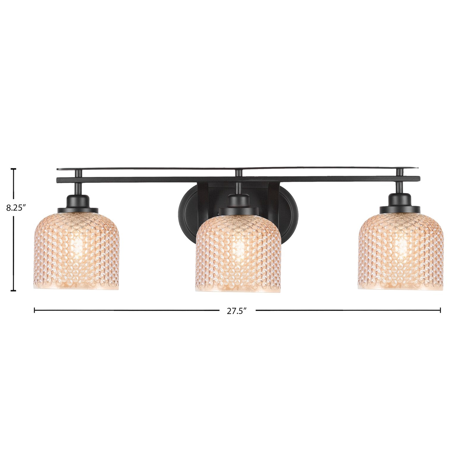 Toltec Odyssey 3-Light Bath Bar | Modern Matte Black Steel and Amber Textured Glass | Bathroom Vanity | 27.5 x 8.25 x 8 in | Model 2613-MB-4613