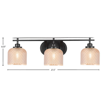 Toltec Odyssey 3-Light Bath Bar | Modern Matte Black Steel and Amber Textured Glass | Bathroom Vanity | 27.5 x 8.25 x 8 in | Model 2613-MB-4613