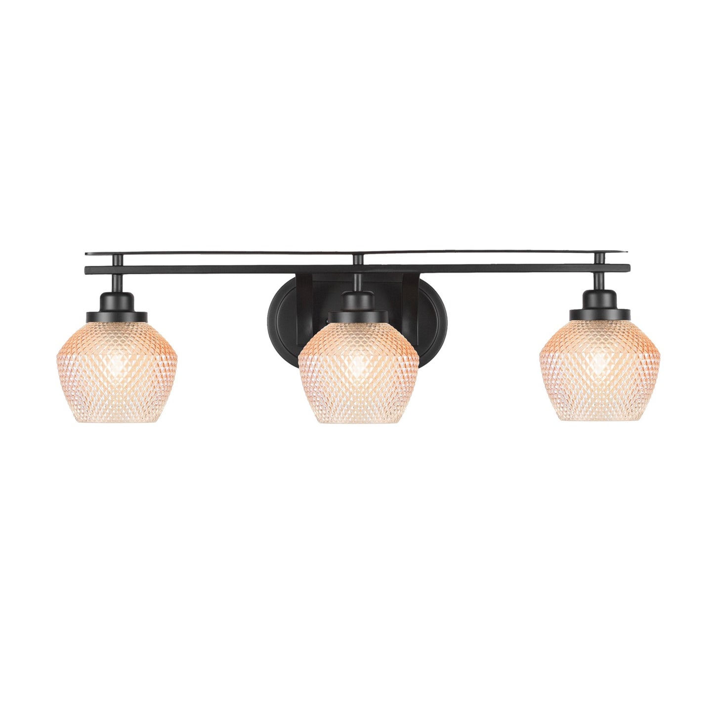 Toltec Odyssey 27.5in 3-Light Bath Bar | Modern Matte Black Steel and Amber Textured Glass | Bathroom Vanity | 27.5 x 8.25 x 8 in | Model 2613-MB-4623
