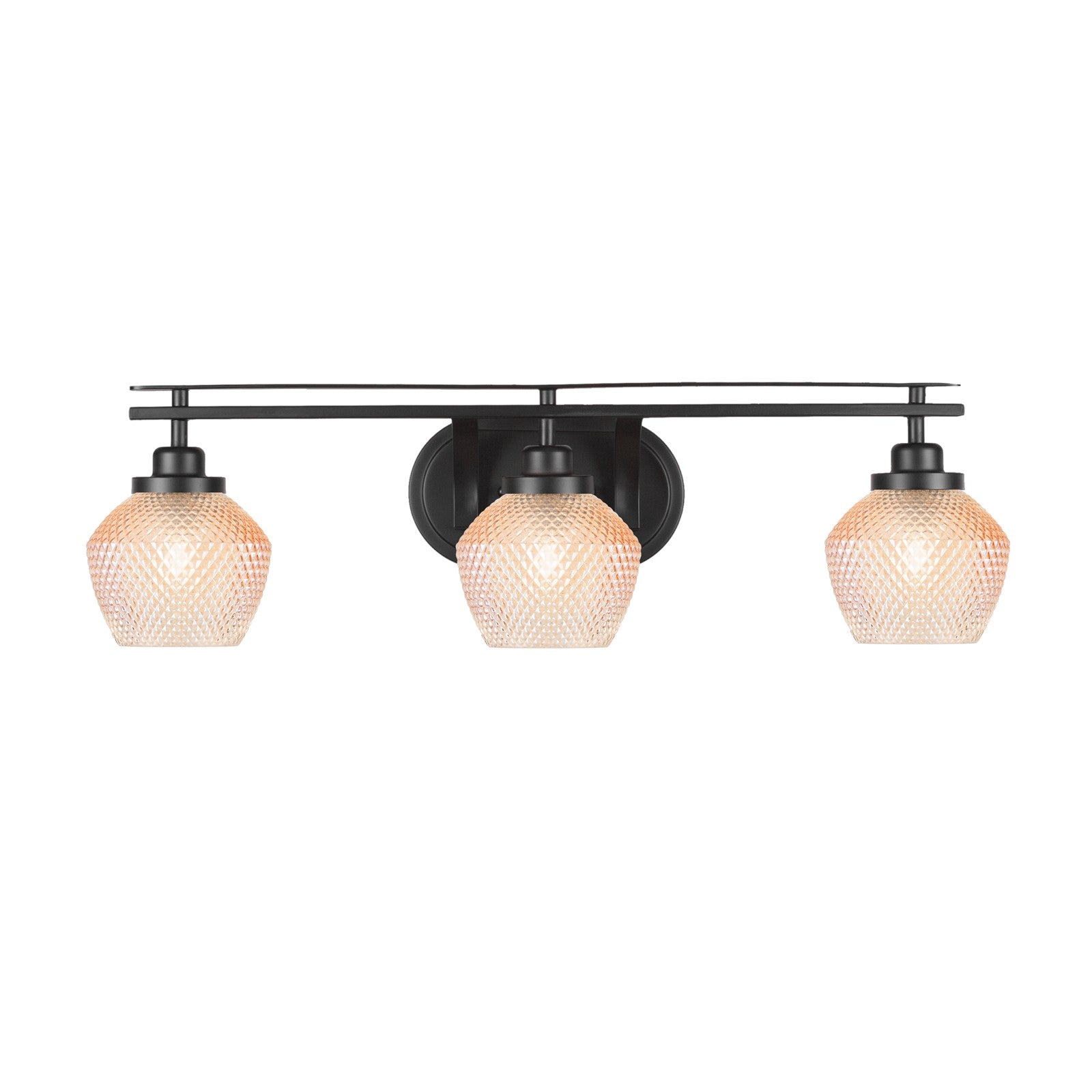 Toltec Odyssey 27.5in 3-Light Bath Bar | Modern Matte Black Steel and Amber Textured Glass | Bathroom Vanity | 27.5 x 8.25 x 8 in | Model 2613-MB-4623