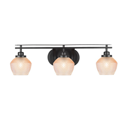Toltec Odyssey 27.5in 3-Light Bath Bar | Modern Matte Black Steel and Amber Textured Glass | Bathroom Vanity | 27.5 x 8.25 x 8 in | Model 2613-MB-4623