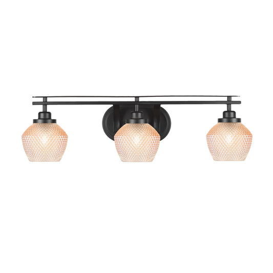 Toltec Odyssey 27.5in 3-Light Bath Bar | Modern Matte Black Steel and Amber Textured Glass | Bathroom Vanity | 27.5 x 8.25 x 8 in | Model 2613-MB-4623