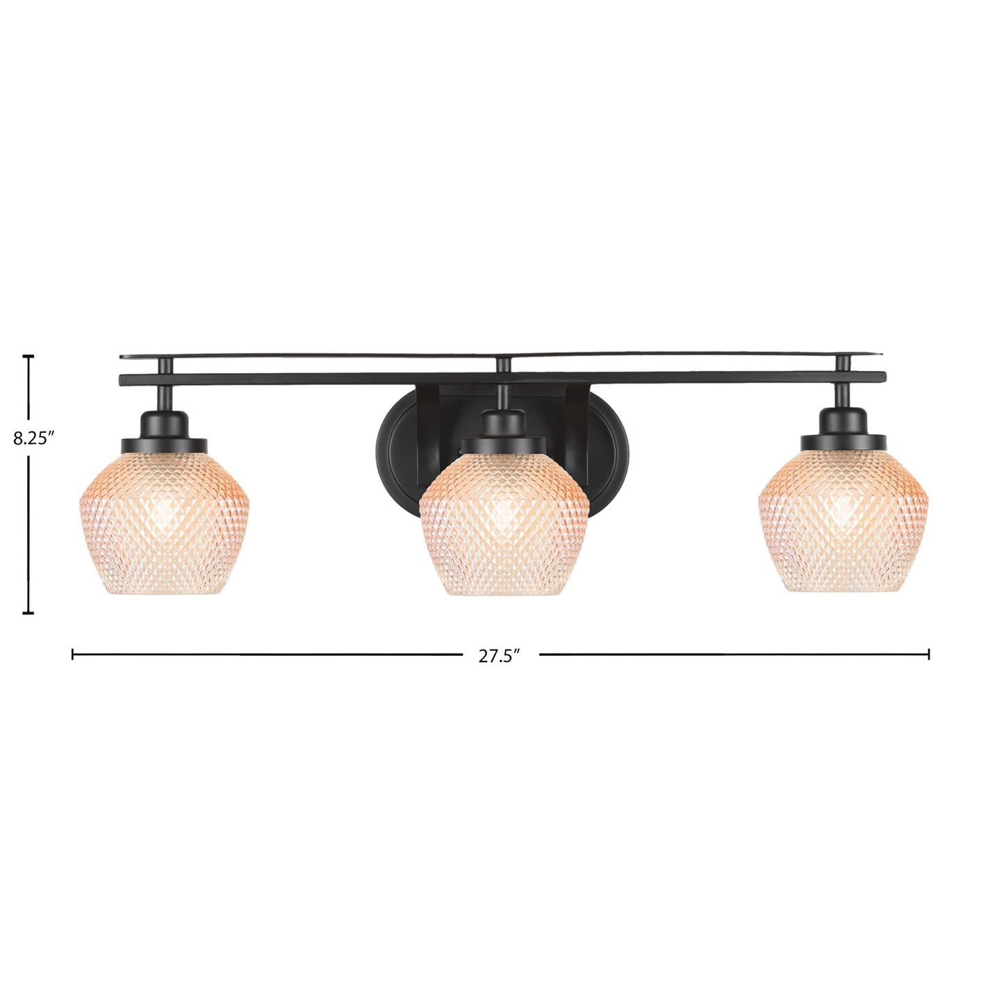 Toltec Odyssey 27.5in 3-Light Bath Bar | Modern Matte Black Steel and Amber Textured Glass | Bathroom Vanity | 27.5 x 8.25 x 8 in | Model 2613-MB-4623
