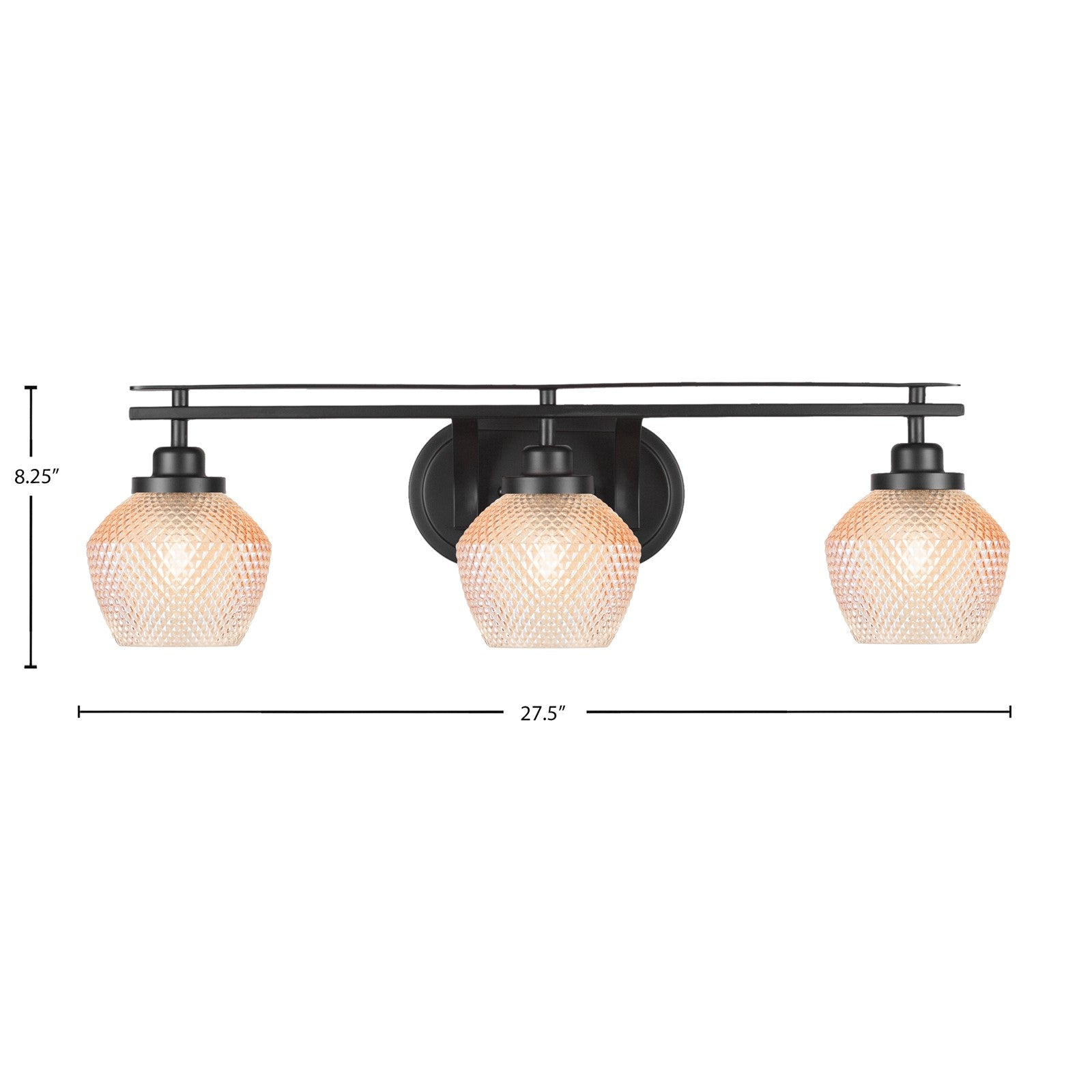 Toltec Odyssey 27.5in 3-Light Bath Bar | Modern Matte Black Steel and Amber Textured Glass | Bathroom Vanity | 27.5 x 8.25 x 8 in | Model 2613-MB-4623