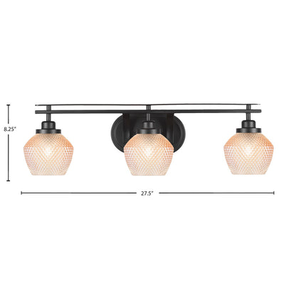 Toltec Odyssey 27.5in 3-Light Bath Bar | Modern Matte Black Steel and Amber Textured Glass | Bathroom Vanity | 27.5 x 8.25 x 8 in | Model 2613-MB-4623