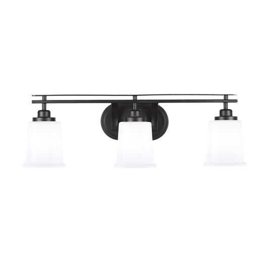 Toltec Odyssey 3-Light Bath Bar | Modern Matte Black Steel and White Opal Glass | Bathroom Vanity & Powder Room | 7.5 x 8.75 in | Model 2613-MB-5031