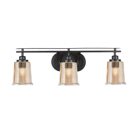 Toltec Odyssey 3-Light Bath Bar | Modern Matte Black Steel and Amber Bubble Glass | Bathroom Vanity & Powder Room | 7.5 x 8.75 in | Model 2613-MB-5033