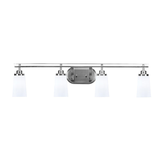Toltec Odyssey 4-Light Bath Bar | Brushed Nickel and White Opal Glass | Bathroom Vanity & Double Sink | 7.25 x 9.75 in | Model 2614-BN-261