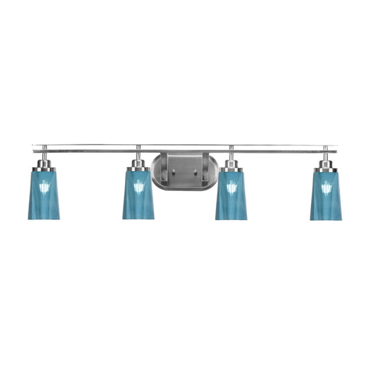 Toltec Odyssey 4-Light Bath Bar | Brushed Nickel and Blue Gradient Glass | Bathroom Vanity & Double Sink | 7.25 x 9.75 in | Model 2614-BN-265