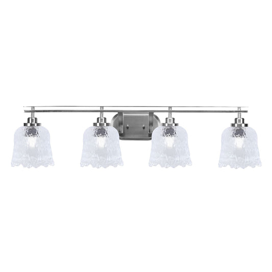 Toltec Odyssey 4-Light Bath Bar | Modern Brushed Nickel and Clear Lava Glass | Bathroom & Powder Room Vanity Light | 8 x 9.75 in | Model 2614-BN-4230