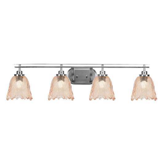 Toltec Odyssey 4-Light Bath Bar | Modern Brushed Nickel and Amber Lava Glass | Bathroom & Powder Room Vanity Light | 8 x 9.75 in | Model 2614-BN-4233