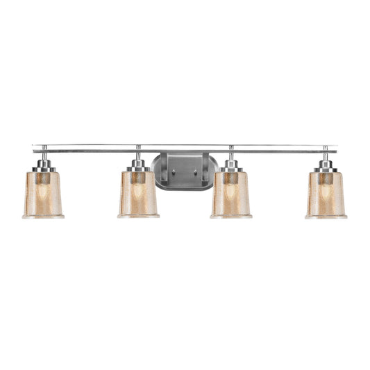 Toltec Odyssey 4-Light Bath Bar | Brushed Nickel and Amber Bubble Glass | Bathroom Vanity & Double Sink | 7.5 x 8.75 in | Model 2614-BN-5033