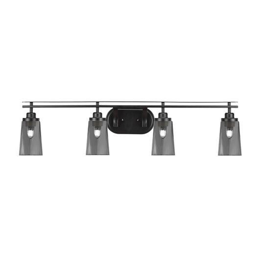 Toltec Odyssey 4-Light Bath Bar | Matte Black and Smoke Bubble Glass | Bathroom Vanity & Double Sink | 7.25 x 9.75 in | Model 2614-MB-262