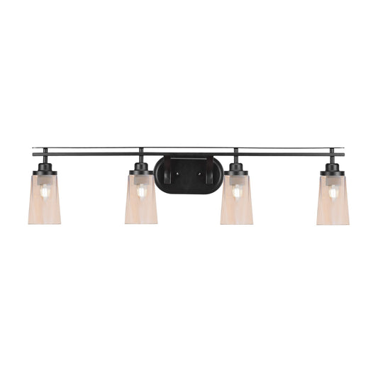 Toltec Odyssey 4-Light Bath Bar | Modern Matte Black Steel and Amber Gradient Glass | Bathroom Vanity & Powder Room | 7.25 x 9.75 in | Model 2614-MB-263