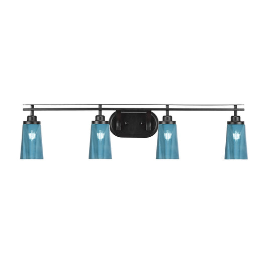 Toltec Odyssey 4-Light Bath Bar | Modern Matte Black Steel and Blue Gradient Glass | Bathroom Vanity & Powder Room | 7.25 x 9.75 in | Model 2614-MB-265