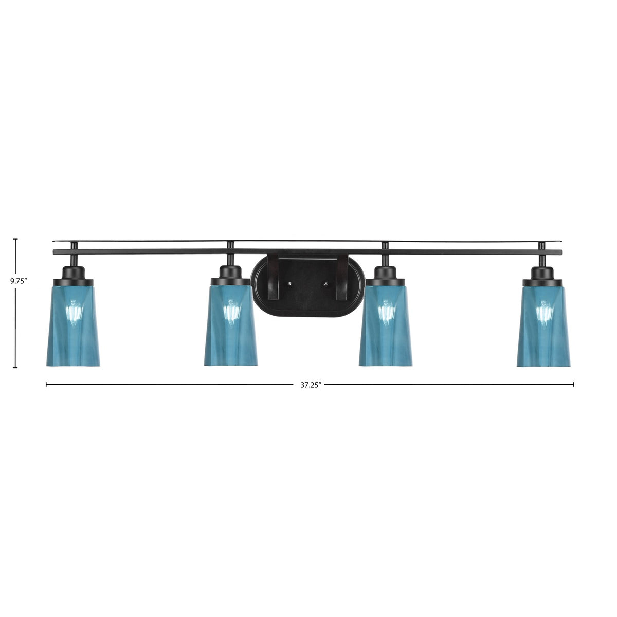 Toltec Odyssey 4-Light Bath Bar | Modern Matte Black Steel and Blue Gradient Glass | Bathroom Vanity & Powder Room | 7.25 x 9.75 in | Model 2614-MB-265