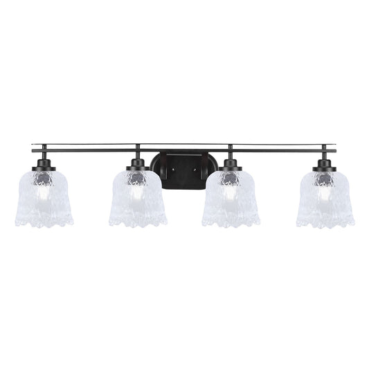 Toltec Odyssey 4-Light Bath Bar | Modern Matte Black Steel and Clear Textured Glass | Bathroom Vanity & Powder Room | 8 x 9.75 in | Model 2614-MB-4230
