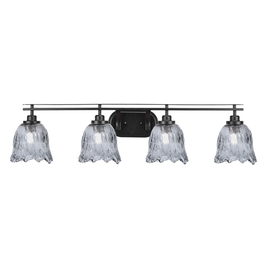 Toltec Odyssey 4-Light Bath Bar | Modern Matte Black Steel and Smoke Textured Glass | Bathroom Vanity & Powder Room | 8 x 9.75 in | Model 2614-MB-4232