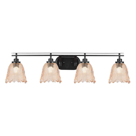 Toltec Odyssey 4-Light Bath Bar | Modern Matte Black Steel and Amber Lava Glass | Bathroom & Double Vanity | 8 x 9.75 in | Model 2614-MB-4233