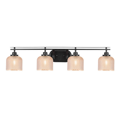 Toltec Odyssey 39.25in 4-Light Bath Bar | Modern Matte Black Steel and Amber Textured Glass | Bathroom Vanity | 39.25 x 8.5 x 7.75 in | Model 2614-MB-4613