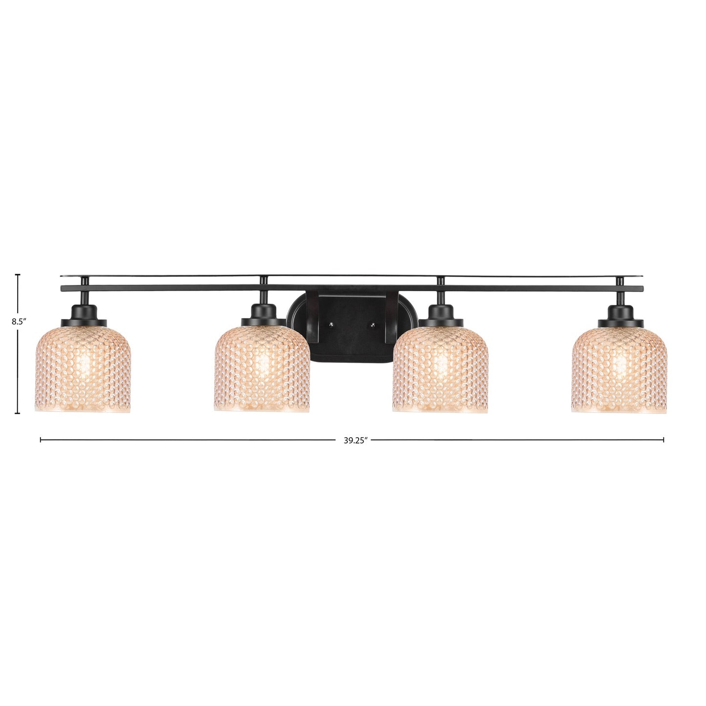 Toltec Odyssey 39.25in 4-Light Bath Bar | Modern Matte Black Steel and Amber Textured Glass | Bathroom Vanity | 39.25 x 8.5 x 7.75 in | Model 2614-MB-4613