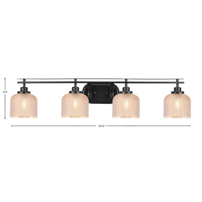 Toltec Odyssey 39.25in 4-Light Bath Bar | Modern Matte Black Steel and Amber Textured Glass | Bathroom Vanity | 39.25 x 8.5 x 7.75 in | Model 2614-MB-4613