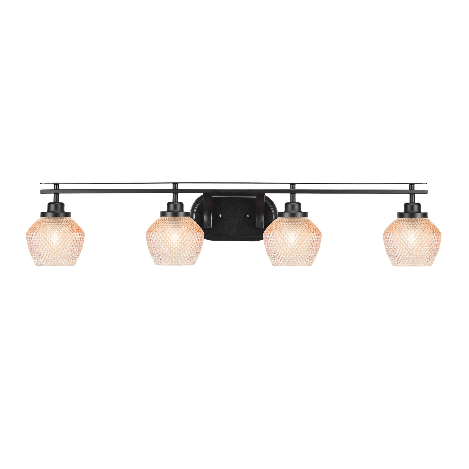 Toltec Odyssey 39.25in 4-Light Bath Bar | Modern Matte Black Steel and Amber Textured Glass | Bathroom Vanity | 39.25 x 8.5 x 7.75 in | Model 2614-MB-4623