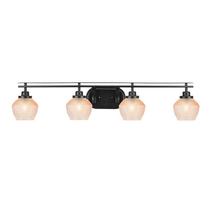 Toltec Odyssey 39.25in 4-Light Bath Bar | Modern Matte Black Steel and Amber Textured Glass | Bathroom Vanity | 39.25 x 8.5 x 7.75 in | Model 2614-MB-4623