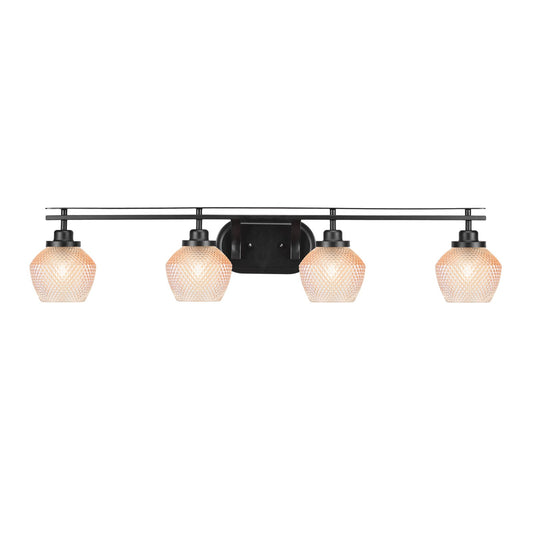 Toltec Odyssey 39.25in 4-Light Bath Bar | Modern Matte Black Steel and Amber Textured Glass | Bathroom Vanity | 39.25 x 8.5 x 7.75 in | Model 2614-MB-4623