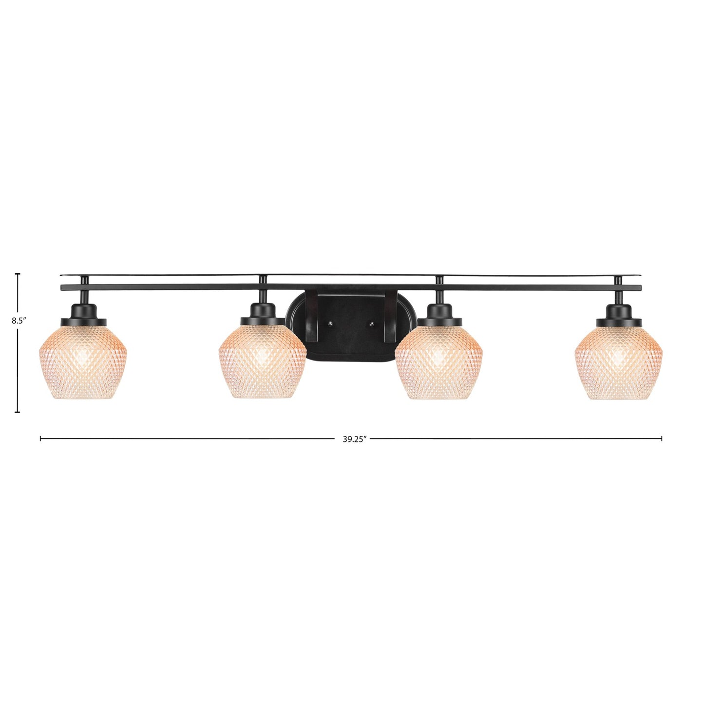 Toltec Odyssey 39.25in 4-Light Bath Bar | Modern Matte Black Steel and Amber Textured Glass | Bathroom Vanity | 39.25 x 8.5 x 7.75 in | Model 2614-MB-4623