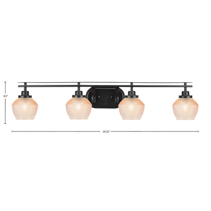Toltec Odyssey 39.25in 4-Light Bath Bar | Modern Matte Black Steel and Amber Textured Glass | Bathroom Vanity | 39.25 x 8.5 x 7.75 in | Model 2614-MB-4623